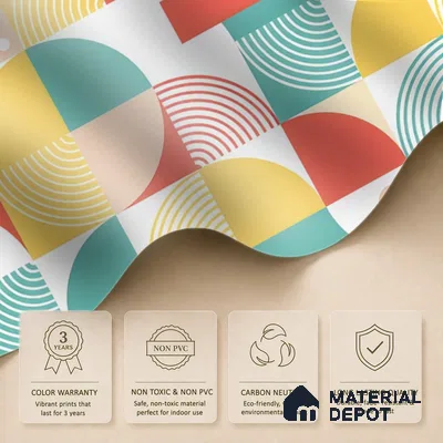 Happy Geometry Club Retro Color Block | WP 04092 Canvas Texture Finish Geometric Style luxurious Customized size Wallpaper | 250 GSM WP01CNF Paper | (MOQ = 30 Sq. Ft.)
