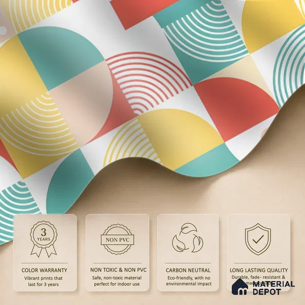 Happy Geometry Club Retro Color Block | WP 04092 Canvas Texture Finish Geometric Style luxurious Customized size Wallpaper | 250 GSM WP01CNF Paper | (MOQ = 30 Sq. Ft.)