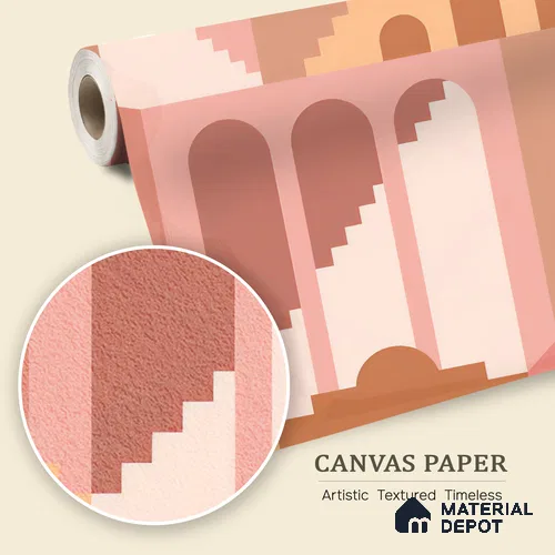 Geometry of Stillness Terracotta Steps And Arches | WP 04094 Canvas Texture Finish Abstract Style luxurious Customized size Wallpaper | 250 GSM WP01CNF Paper | (MOQ = 30 Sq. Ft.)