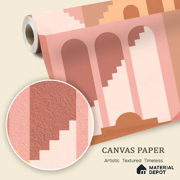 Geometry of Stillness Terracotta Steps And Arches | WP 04094 Canvas Texture Finish Abstract Style luxurious Customized size Wallpaper | 250 GSM WP01CNF Paper | (MOQ = 30 Sq. Ft.)