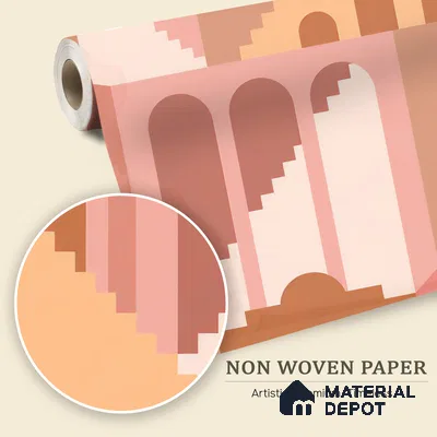 Geometry of Stillness Terracotta Steps And Arches | WP 04094 B Non Woven Matte Finish Abstract Style Premium Customized size Wallpaper | 150 GSM WP01MTF Paper | (MOQ = 30 Sq. Ft.)