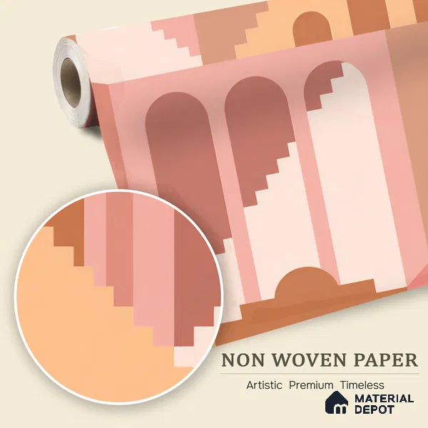 Geometry of Stillness Terracotta Steps And Arches | WP 04094 B Non Woven Matte Finish Abstract Style Premium Customized size Wallpaper | 150 GSM WP01MTF Paper | (MOQ = 30 Sq. Ft.)