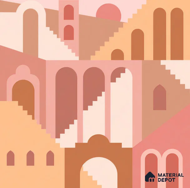 Geometry of Stillness Terracotta Steps And Arches | WP 04094 Canvas Texture Finish Abstract Style luxurious Customized size Wallpaper | 250 GSM WP01CNF Paper | (MOQ = 30 Sq. Ft.)