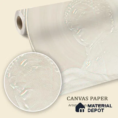 Whisper of Enlightenment Mystic Stone Buddha | WP 04095 B Canvas Texture Finish Indian Style luxurious Customized size Wallpaper | 250 GSM WP01CNF Paper | (MOQ = 30 Sq. Ft.)