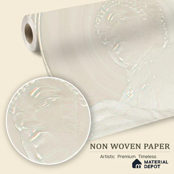 Whisper of Enlightenment Mystic Stone Buddha | WP 04095 Non Woven Matte Finish Indian Style Premium Customized size Wallpaper | 150 GSM WP01MTF Paper | (MOQ = 30 Sq. Ft.)