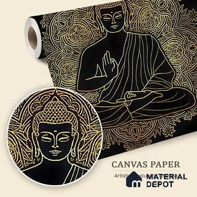 Golden Mandala of Inner Awakening Buddha At Meditation | WP 04096 B Canvas Texture Finish Indian Style luxurious Customized size Wallpaper | 250 GSM WP01CNF Paper | (MOQ = 30 Sq. Ft.)