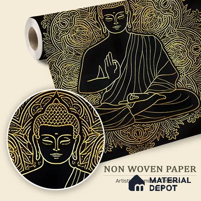 Golden Mandala of Inner Awakening Buddha At Meditation | WP 04096 Non Woven Matte Finish Indian Style Premium Customized size Wallpaper | 150 GSM WP01MTF Paper | (MOQ = 30 Sq. Ft.)