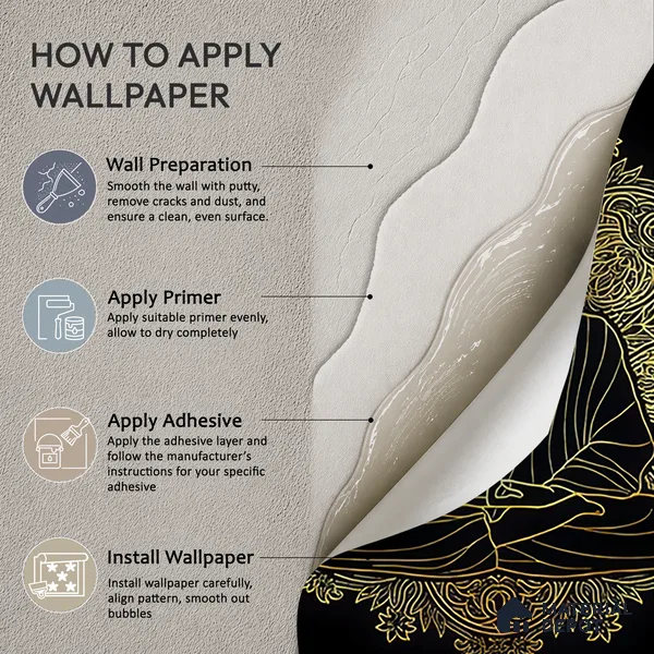Golden Mandala of Inner Awakening Buddha At Meditation | WP 04096 Non Woven Matte Finish Indian Style Premium Customized size Wallpaper | 150 GSM WP01MTF Paper | (MOQ = 30 Sq. Ft.)