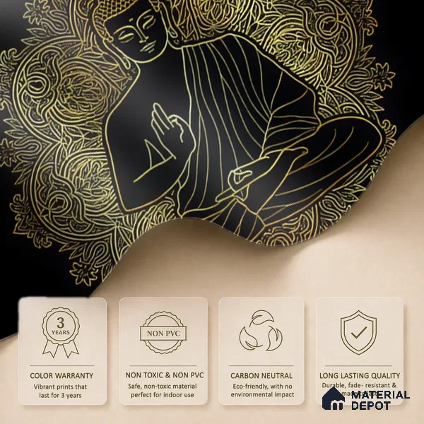 Golden Mandala of Inner Awakening Buddha At Meditation | WP 04096 Non Woven Matte Finish Indian Style Premium Customized size Wallpaper | 150 GSM WP01MTF Paper | (MOQ = 30 Sq. Ft.)
