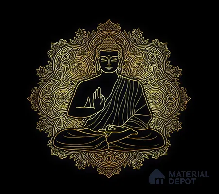 Golden Mandala of Inner Awakening Buddha At Meditation | WP 04096 B Canvas Texture Finish Indian Style luxurious Customized size Wallpaper | 250 GSM WP01CNF Paper | (MOQ = 30 Sq. Ft.)