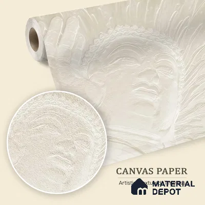 Gesture of Infinite Compassion Mystic Stone Buddha | WP 04097 B Canvas Texture Finish Indian Style luxurious Customized size Wallpaper | 250 GSM WP01CNF Paper | (MOQ = 30 Sq. Ft.)