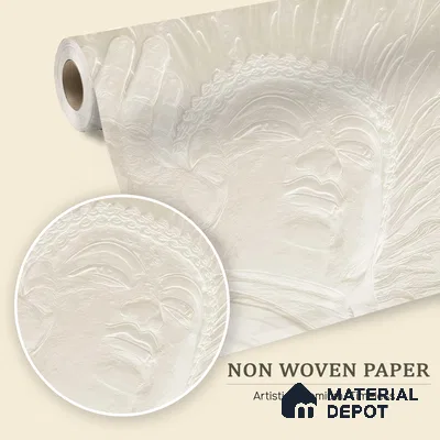Gesture of Infinite Compassion Mystic Stone Buddha | WP 04097 Non Woven Matte Finish Indian Style Premium Customized size Wallpaper | 150 GSM WP01MTF Paper | (MOQ = 30 Sq. Ft.)