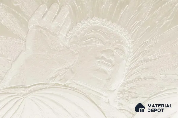 Gesture of Infinite Compassion Mystic Stone Buddha | WP 04097 B Canvas Texture Finish Indian Style luxurious Customized size Wallpaper | 250 GSM WP01CNF Paper | (MOQ = 30 Sq. Ft.)