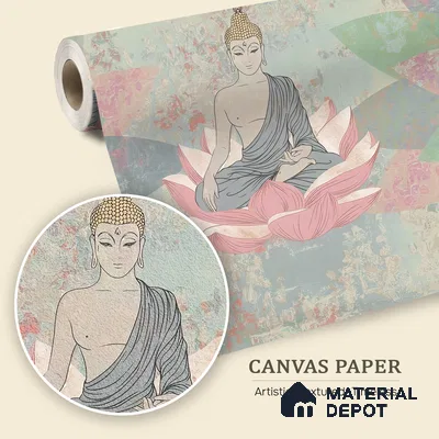 Lotus of Quiet Awakening Buddha At Meditation On Lotus | WP 04098 B Canvas Texture Finish Indian Style luxurious Customized size Wallpaper | 250 GSM WP01CNF Paper | (MOQ = 30 Sq. Ft.)