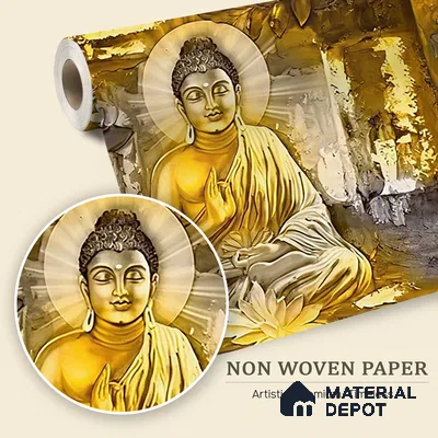 Radiance of the Enlightened Buddha At Meditation | WP 04099 Non Woven Matte Finish Indian Style Premium Customized size Wallpaper | 150 GSM WP01MTF Paper | (MOQ = 30 Sq. Ft.)
