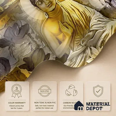 Radiance of the Enlightened Buddha At Meditation | WP 04099 B Canvas Texture Finish Indian Style luxurious Customized size Wallpaper | 250 GSM WP01CNF Paper | (MOQ = 30 Sq. Ft.)