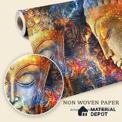 Cosmic Awakening Buddha Artistic Harmony | WP 04100 Non Woven Matte Finish Indian Style Premium Customized size Wallpaper | 150 GSM WP01MTF Paper | (MOQ = 30 Sq. Ft.)