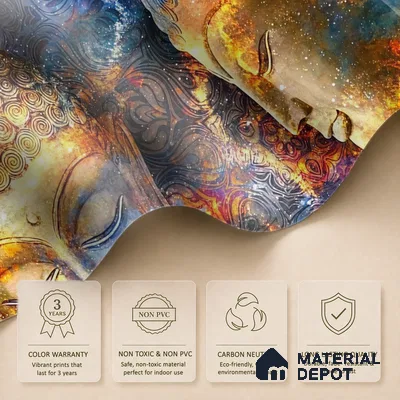 Cosmic Awakening Buddha Artistic Harmony | WP 04100 B Canvas Texture Finish Indian Style luxurious Customized size Wallpaper | 250 GSM WP01CNF Paper | (MOQ = 30 Sq. Ft.)