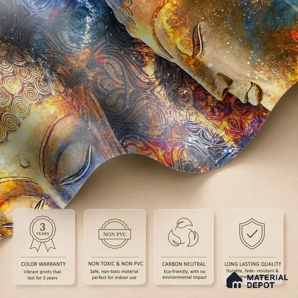Cosmic Awakening Buddha Artistic Harmony | WP 04100 B Canvas Texture Finish Indian Style luxurious Customized size Wallpaper | 250 GSM WP01CNF Paper | (MOQ = 30 Sq. Ft.)