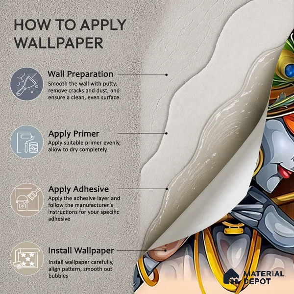 Melody of Mischief Krishna Playing Flute | WP 04103 Non Woven Matte Finish Indian Style Premium Customized size Wallpaper | 150 GSM WP01MTF Paper | (MOQ = 30 Sq. Ft.)