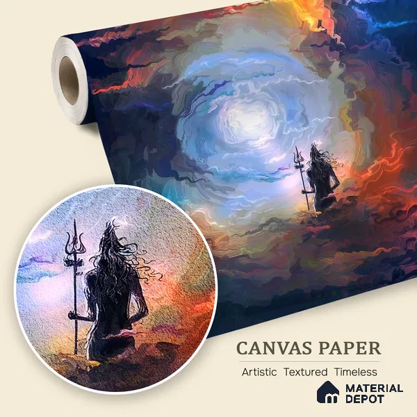 Stillness Before the Storm Shiva | WP 04105 B Canvas Texture Finish Indian Style luxurious Customized size Wallpaper | 250 GSM WP01CNF Paper | (MOQ = 30 Sq. Ft.)