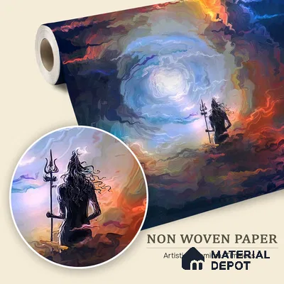 Stillness Before the Storm Shiva | WP 04105 Non Woven Matte Finish Indian Style Premium Customized size Wallpaper | 150 GSM WP01MTF Paper | (MOQ = 30 Sq. Ft.)