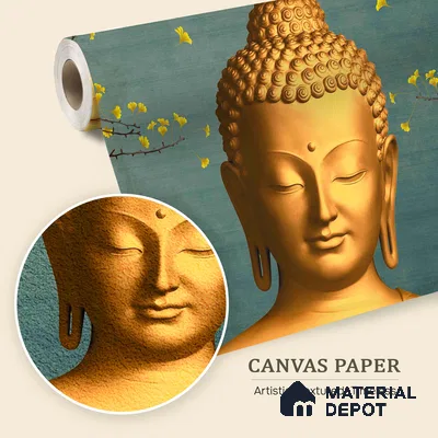 Petals of Enlightenment Golden Buddha With Nature | WP 04107 B Canvas Texture Finish Indian Style luxurious Customized size Wallpaper | 250 GSM WP01CNF Paper | (MOQ = 30 Sq. Ft.)