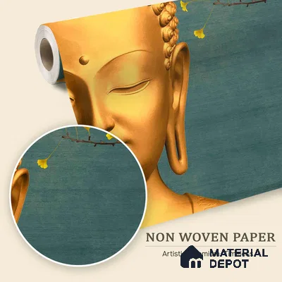 Petals of Enlightenment Golden Buddha With Nature | WP 04107 Non Woven Matte Finish Indian Style Premium Customized size Wallpaper | 150 GSM WP01MTF Paper | (MOQ = 30 Sq. Ft.)