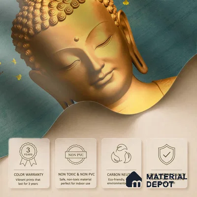 Petals of Enlightenment Golden Buddha With Nature | WP 04107 Non Woven Matte Finish Indian Style Premium Customized size Wallpaper | 150 GSM WP01MTF Paper | (MOQ = 30 Sq. Ft.)