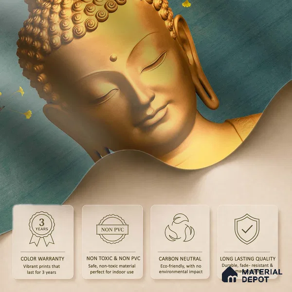 Petals of Enlightenment Golden Buddha With Nature | WP 04107 Non Woven Matte Finish Indian Style Premium Customized size Wallpaper | 150 GSM WP01MTF Paper | (MOQ = 30 Sq. Ft.)