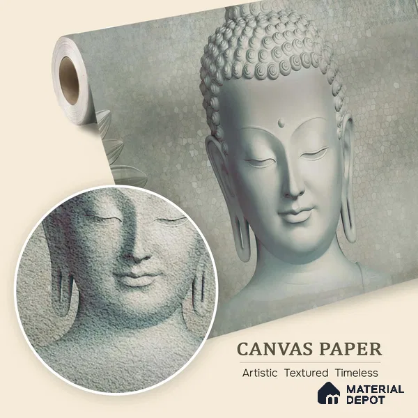 Circles of Consciousness Buddha With Nature | WP 04108 B Canvas Texture Finish Indian Style luxurious Customized size Wallpaper | 250 GSM WP01CNF Paper | (MOQ = 30 Sq. Ft.)
