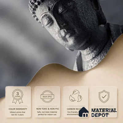 Patina of Peace Stone Buddha On Charcoal Background | WP 04109 B Canvas Texture Finish Indian Style luxurious Customized size Wallpaper | 250 GSM WP01CNF Paper | (MOQ = 30 Sq. Ft.)
