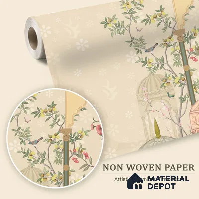Whispers Inside the Jharokha Pastel Arch With Woman | WP 04110 Non Woven Matte Finish Indian Style Premium Customized size Wallpaper | 150 GSM WP01MTF Paper | (MOQ = 30 Sq. Ft.)