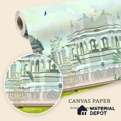 Courts of a Quiet Kingdom Royal Palace With Domes Wallscape | WP 04112 B Canvas Texture Finish Indian Style luxurious Customized size Wallpaper | 250 GSM WP01CNF Paper | (MOQ = 30 Sq. Ft.)