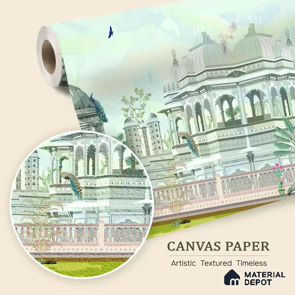 Courts of a Quiet Kingdom Royal Palace With Domes Wallscape | WP 04112 B Canvas Texture Finish Indian Style luxurious Customized size Wallpaper | 250 GSM WP01CNF Paper | (MOQ = 30 Sq. Ft.)