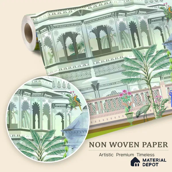 Courts of a Quiet Kingdom Royal Palace With Domes Wallscape | WP 04112 Non Woven Matte Finish Indian Style Premium Customized size Wallpaper | 150 GSM WP01MTF Paper | (MOQ = 30 Sq. Ft.)