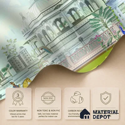 Courts of a Quiet Kingdom Royal Palace With Domes Wallscape | WP 04112 Non Woven Matte Finish Indian Style Premium Customized size Wallpaper | 150 GSM WP01MTF Paper | (MOQ = 30 Sq. Ft.)