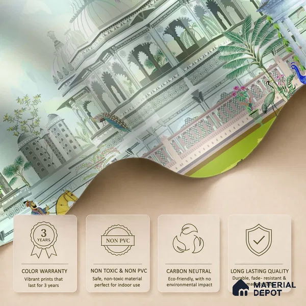 Courts of a Quiet Kingdom Royal Palace With Domes Wallscape | WP 04112 Non Woven Matte Finish Indian Style Premium Customized size Wallpaper | 150 GSM WP01MTF Paper | (MOQ = 30 Sq. Ft.)