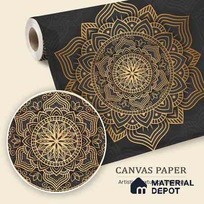Geometry of Stillness Mandala Design | WP 04113 B Canvas Texture Finish Indian Style luxurious Customized size Wallpaper | 250 GSM WP01CNF Paper | (MOQ = 30 Sq. Ft.)