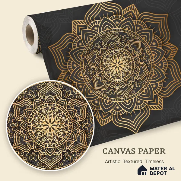 Geometry of Stillness Mandala Design | WP 04113 B Canvas Texture Finish Indian Style luxurious Customized size Wallpaper | 250 GSM WP01CNF Paper | (MOQ = 30 Sq. Ft.)