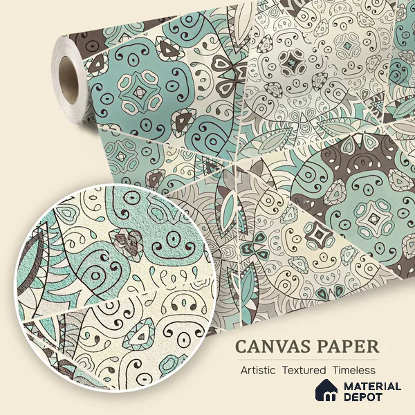 Fragments of Calm Lush Foliage | WP 04114 B Canvas Texture Finish Indian Style luxurious Customized size Wallpaper | 250 GSM WP01CNF Paper | (MOQ = 30 Sq. Ft.)