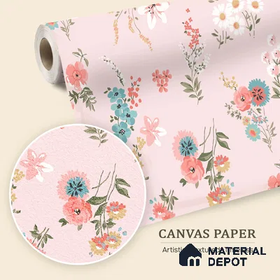 Petals That Drift Softly Vivid Pink Blue Daisy Bouquet | WP 04115 Canvas Texture Finish Florals Style luxurious Customized size Wallpaper | 250 GSM WP01CNF Paper | (MOQ = 30 Sq. Ft.)