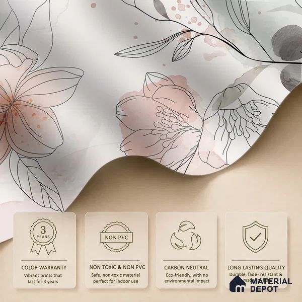 Pause Between Petals Neutral Gray Floral Look | WP 04119 B Non Woven Matte Finish Florals Style Premium Customized size Wallpaper | 150 GSM WP01MTF Paper | (MOQ = 30 Sq. Ft.)