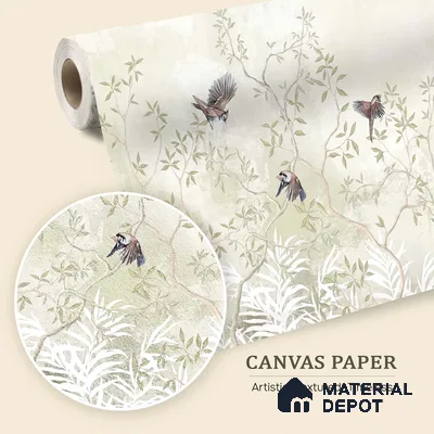 Natural Wood-Toned Branches Where the Birds Rest Blush Pink Rose Cluster | WP 04120 Canvas Texture Finish Tropical Style luxurious Customized size Wallpaper | 250 GSM WP01CNF Paper | (MOQ = 30 Sq. Ft.) | Design change not possible