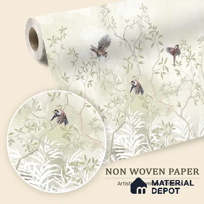 Natural Wood-Toned Branches Where the Birds Rest Blush Pink Rose Cluster | WP 04120 B Non Woven Matte Finish Tropical Style Premium Customized size Wallpaper | 150 GSM WP01MTF Paper | (MOQ = 30 Sq. Ft.) | Design change not possible