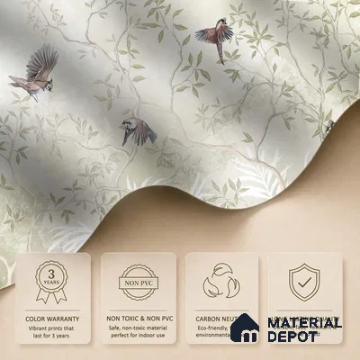 Natural Wood-Toned Branches Where the Birds Rest Blush Pink Rose Cluster | WP 04120 B Non Woven Matte Finish Tropical Style Premium Customized size Wallpaper | 150 GSM WP01MTF Paper | (MOQ = 30 Sq. Ft.) | Design change not possible