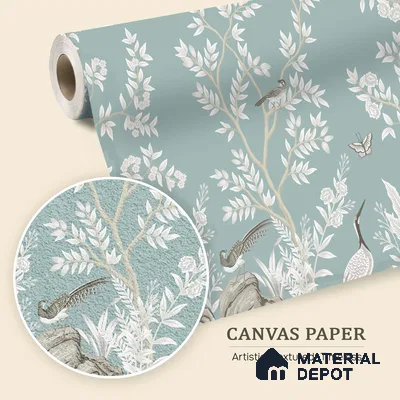 Stillness in Pale Blue Violet Whimsy Floral Art | WP 04121 Canvas Texture Finish Florals Style luxurious Customized size Wallpaper | 250 GSM WP01CNF Paper | (MOQ = 30 Sq. Ft.)