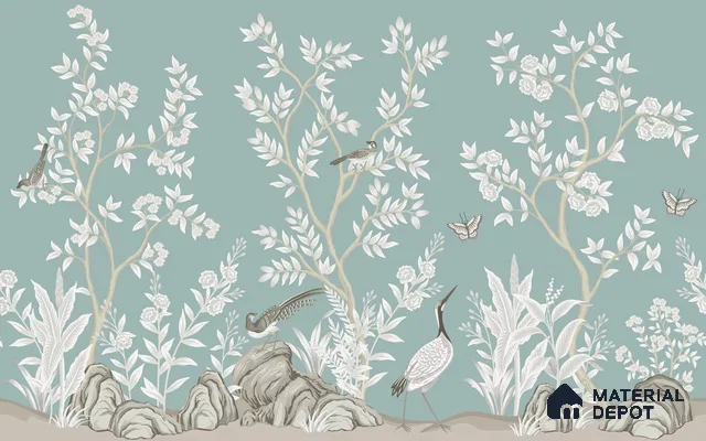 Stillness in Pale Blue Violet Whimsy Floral Art | WP 04121 Canvas Texture Finish Florals Style luxurious Customized size Wallpaper | 250 GSM WP01CNF Paper | (MOQ = 30 Sq. Ft.)