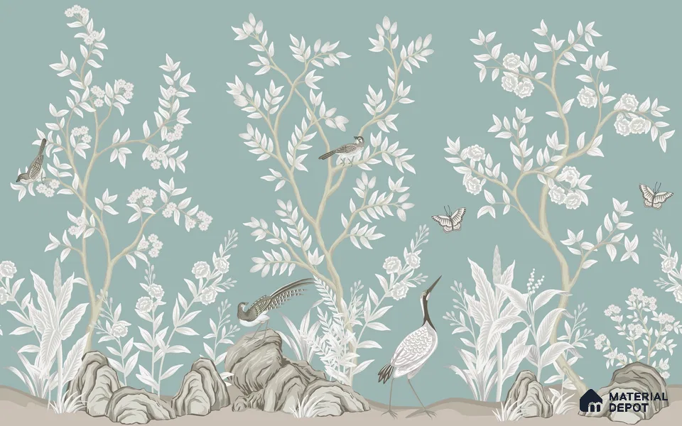 Stillness in Pale Blue Violet Whimsy Floral Art | WP 04121 Canvas Texture Finish Florals Style luxurious Customized size Wallpaper | 250 GSM WP01CNF Paper | (MOQ = 30 Sq. Ft.)
