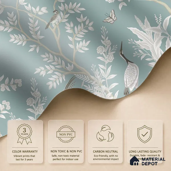 Stillness in Pale Blue Violet Whimsy Floral Art | WP 04121 Canvas Texture Finish Florals Style luxurious Customized size Wallpaper | 250 GSM WP01CNF Paper | (MOQ = 30 Sq. Ft.)